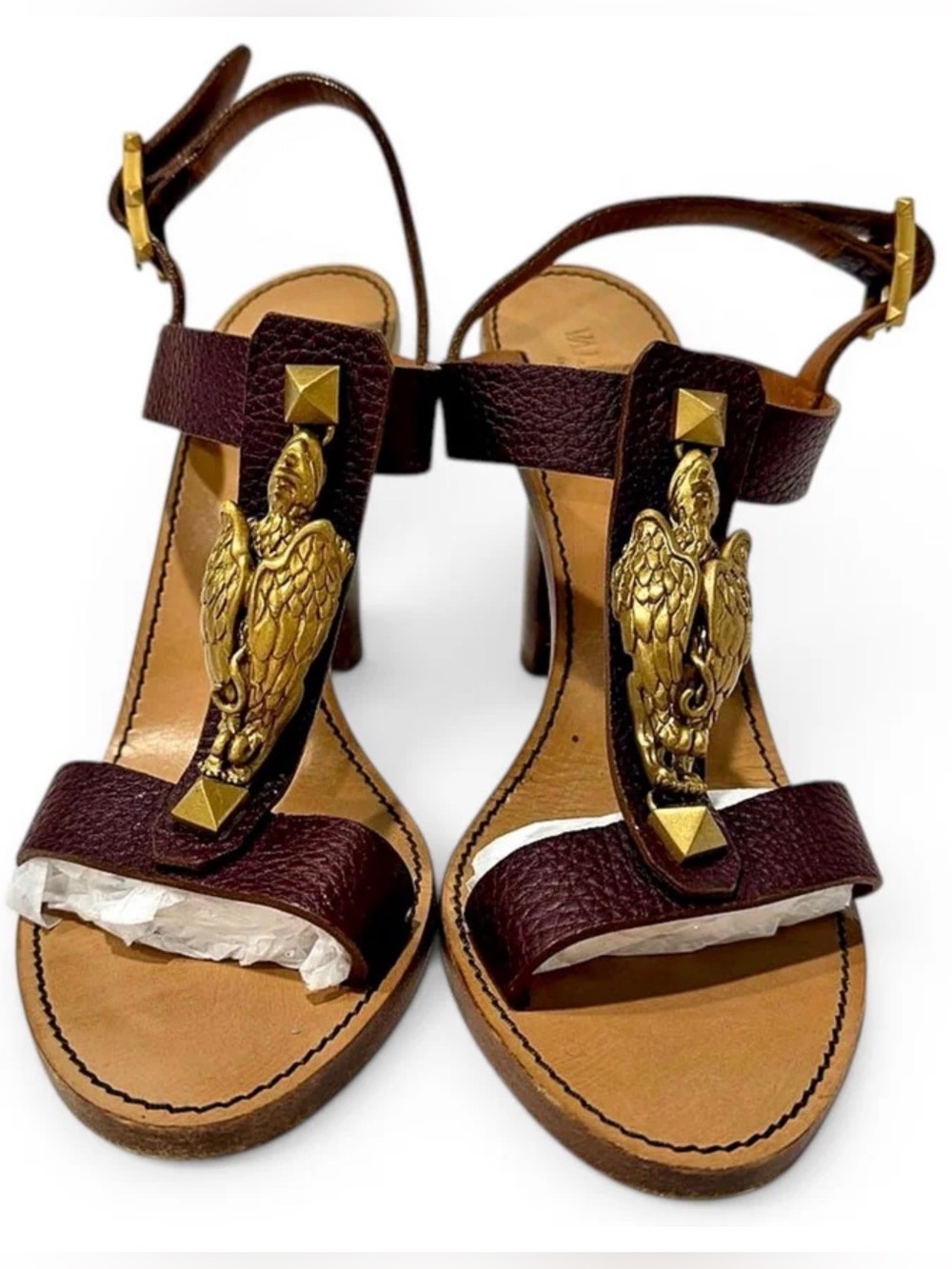 Valentino Garavani Gryphon Eagle Burgundy Leather Heels Sandals Size 40